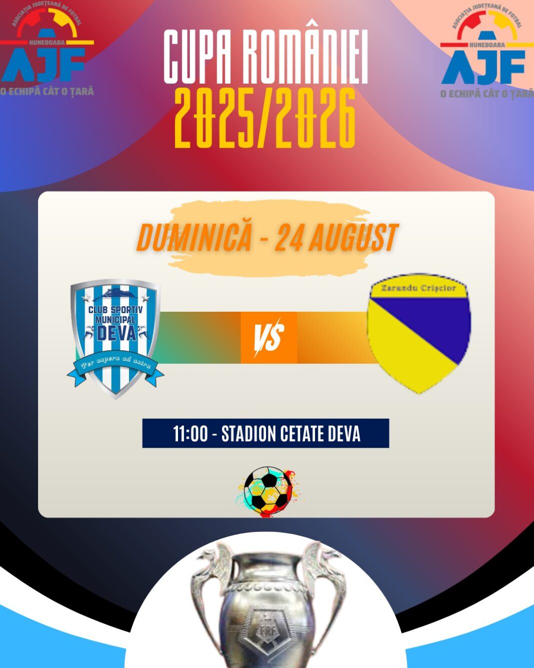 Meciul CSM Deva – Zarandul Criscior se joacă pe Stadionul Cetate!