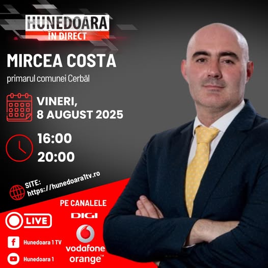 MIRCEA COSTA, primarul comunei Cerbăl la „HUNEDOARA ÎN DIRECT”, moderator IOANA POP.