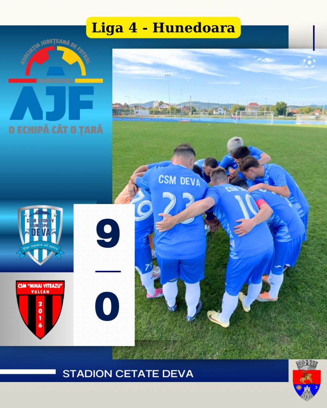 Debut spectaculos în campionat! CSM Deva – CSM Mihai Viteazu Vulcan 9–0