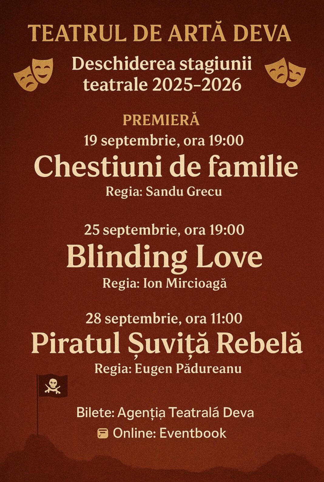 TEATRU LA DEVA – PREMIERĂ și spectacole de excepție în luna septembrie!