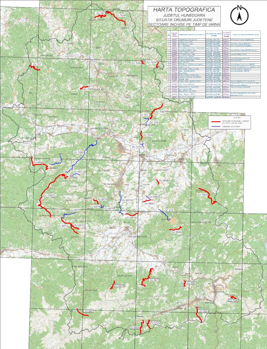 INFORMARE: HARTA drumurilor județene închise circulației pe perioada iernii 2025–2026