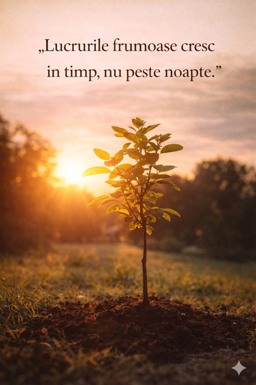 „Lucrurile frumoase cresc în timp, nu peste noapte.”