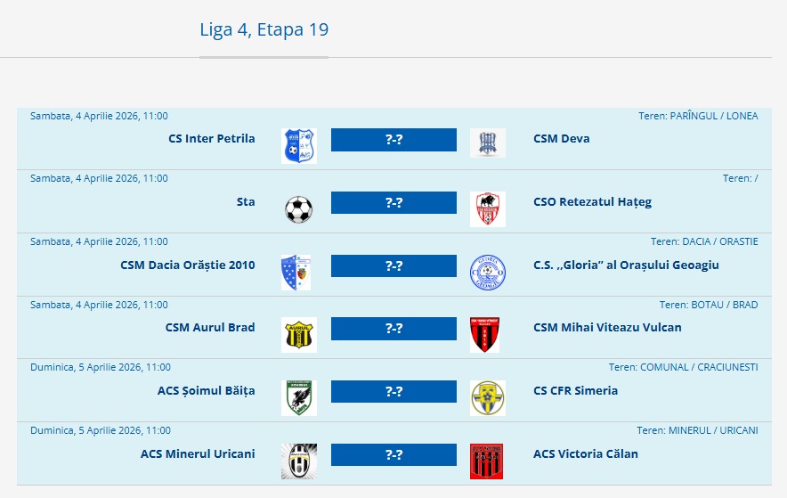 Program Liga a IV-a, Etapa 19