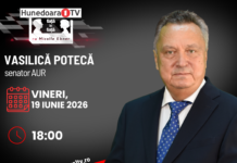 Vasilică Potecă, senator AUR la „HUNEDOARA ÎN DIRECT”, moderator Petronela Tămaș.