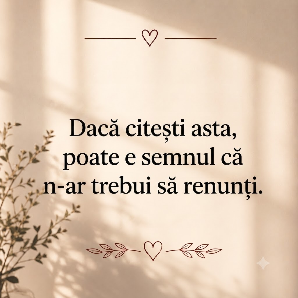 „Dacă citești asta, poate e semnul că n-ar trebui să renunți.”