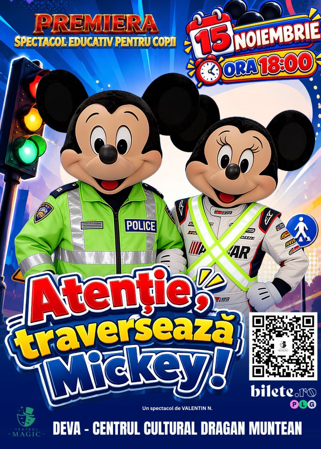 „Atenție, traversează Mickey!” – un spectacol interactiv de educație rutieră cu muzică, umor și multă distracție