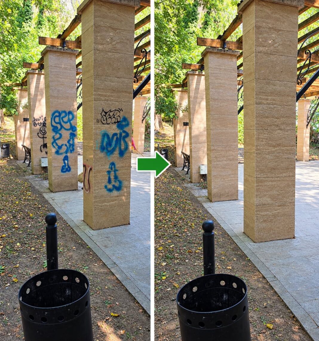 Stâlpii din Parcul Cetate, curățați după acte de vandalism