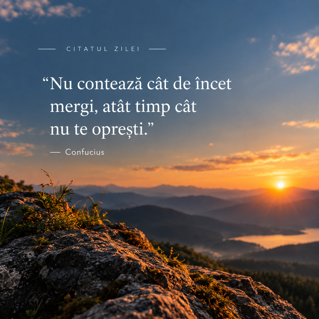 „Nu contează cât de încet mergi, atât timp cât nu te oprești.”