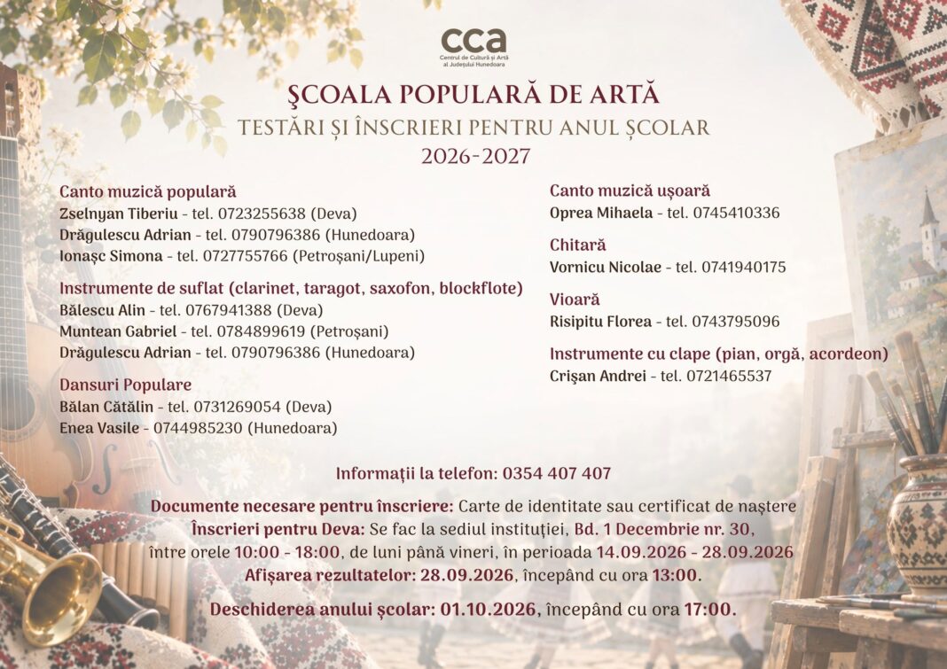 PROGRAM ÎNSCRIERI ȘCOALA POPULARĂ DE ARTĂ
