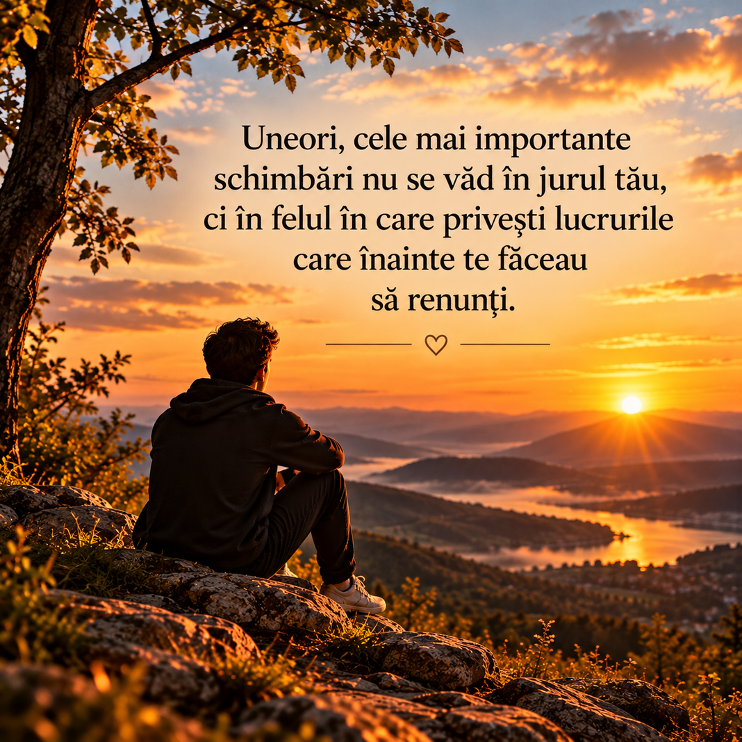 „Uneori, cele mai importante schimbări nu se văd în jurul tău, ci în felul în care privești lucrurile care înainte te făceau să renunți.” ❤️