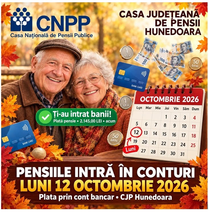 ANUNȚ PENTRU PENSIONARII SISTEMULUI PUBLIC ȘI BENEFICIARII DE INDEMNIZAȚII PREVĂZUTE DE LEGI SPECIALE DIN HUNEDOARA